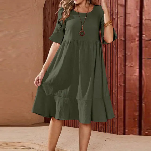 Babydoll Pleated Midi Dress