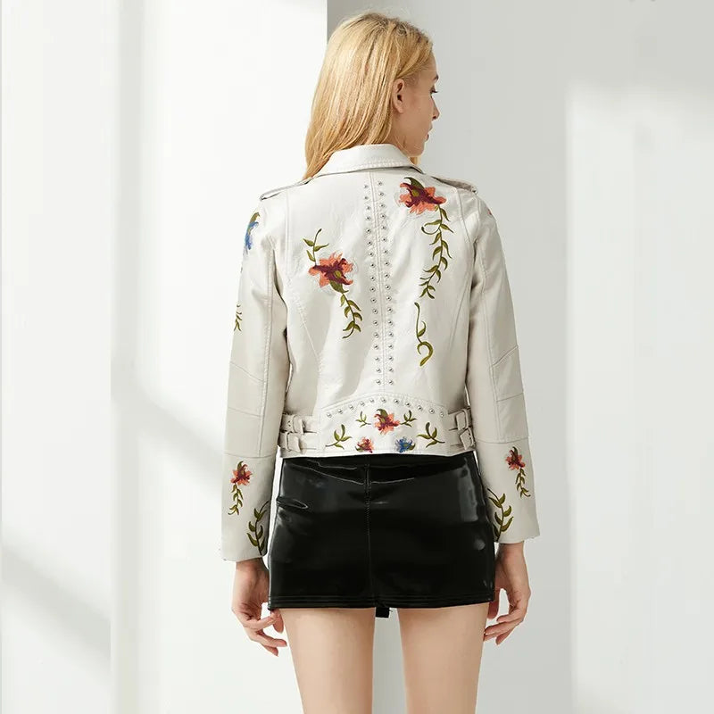 Floral Biker Leather Jacket