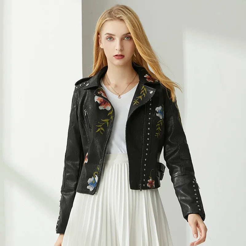 Floral Biker Leather Jacket