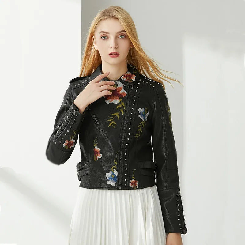 Floral Biker Leather Jacket