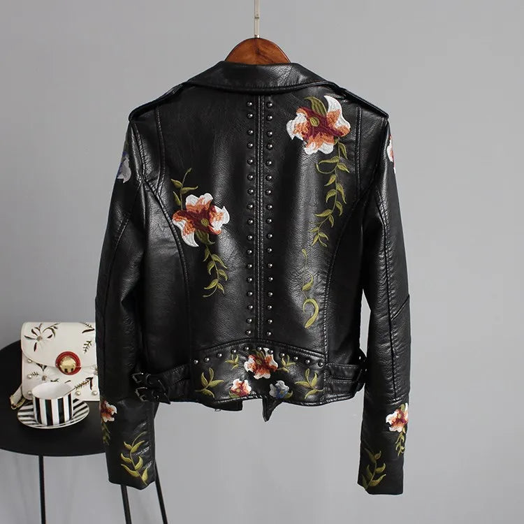 Floral Biker Leather Jacket