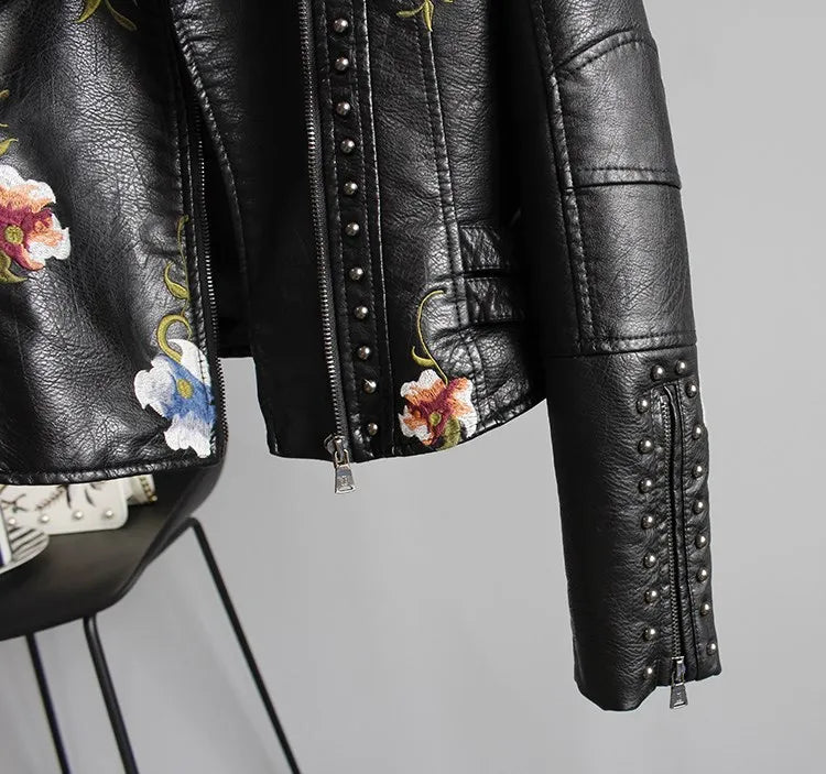 Floral Biker Leather Jacket