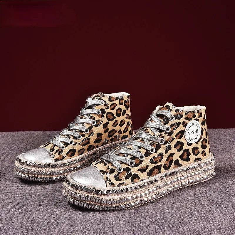 Leopard Print and Black Bling Canvas Shoes