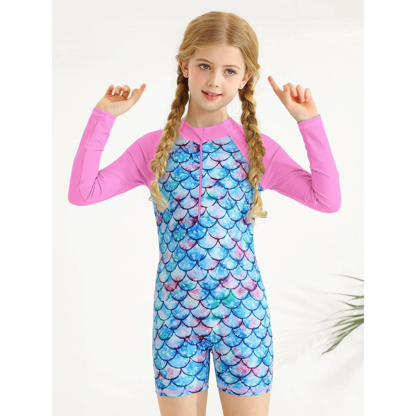 Girls Mermaid One Piece Rash Guard Swimsuits