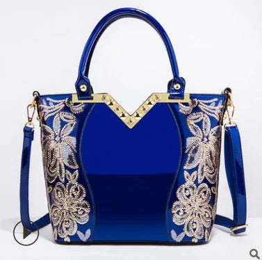 Luxury Sequin Embroidery Patent Leather Handbag