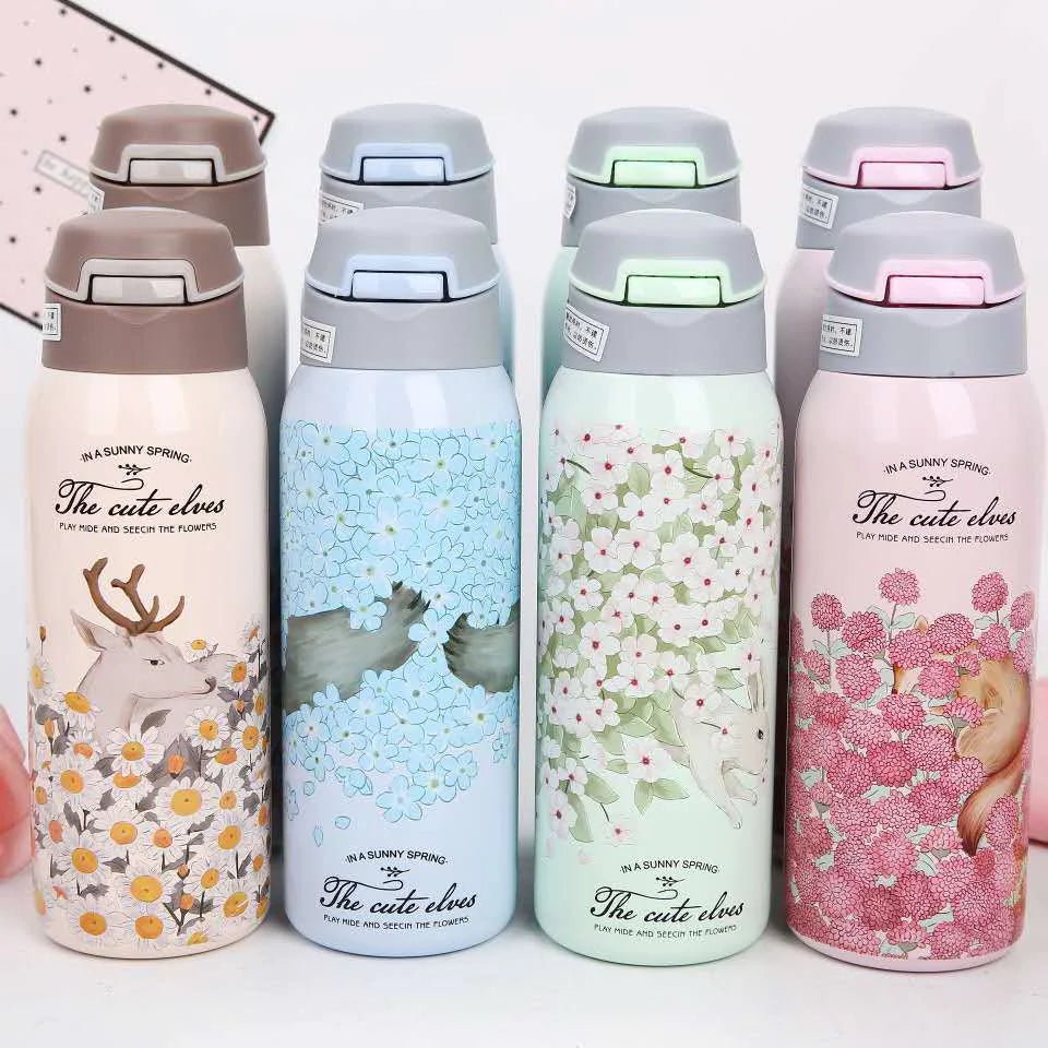 The Cute Elves Straw Water Bottles  (Nuan Qin Cup)