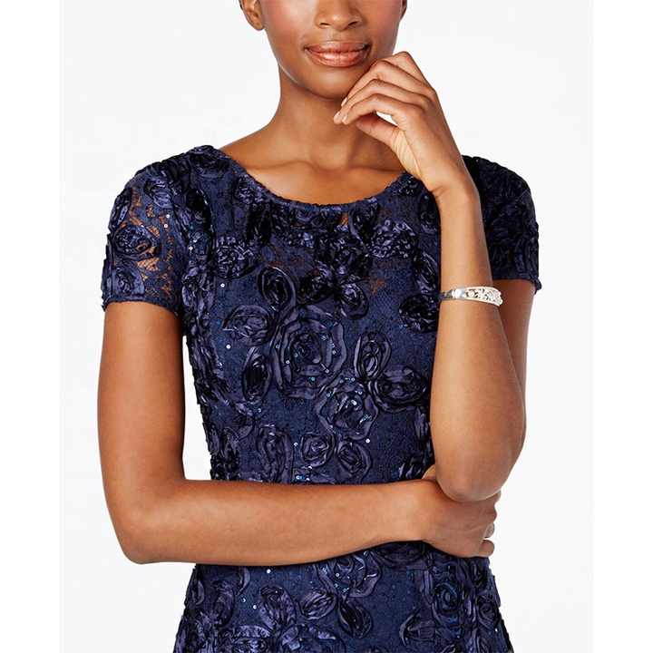 Alex Evenings Embellished Rosette Lace A-Line Evening Dress