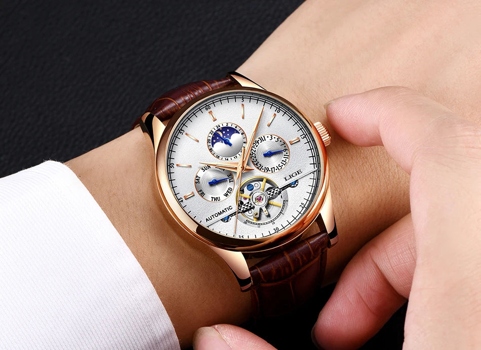 LIGE Belmont Automatic Mechanical Tourbillon Waterproof Watches