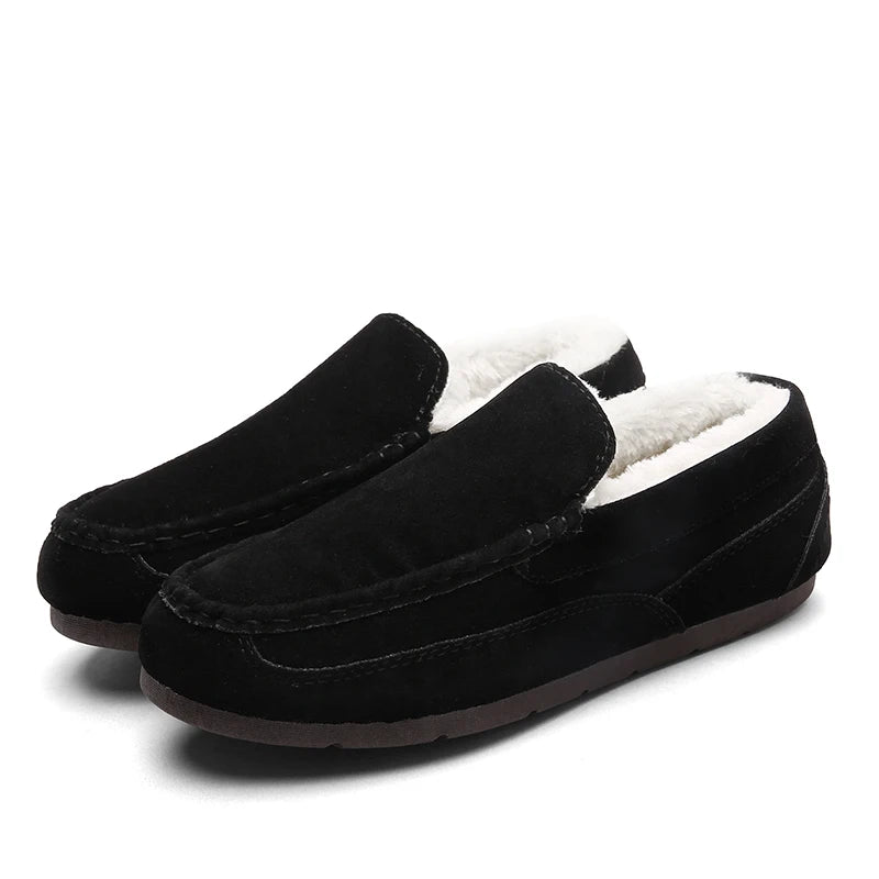 Fluffy Black Moccasin Slippers