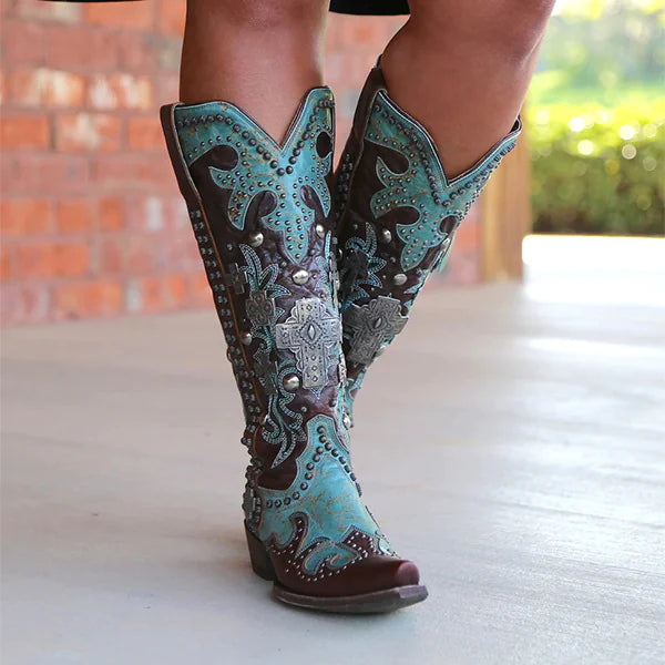 Chic Embroidered Mid-Calf Western Boots