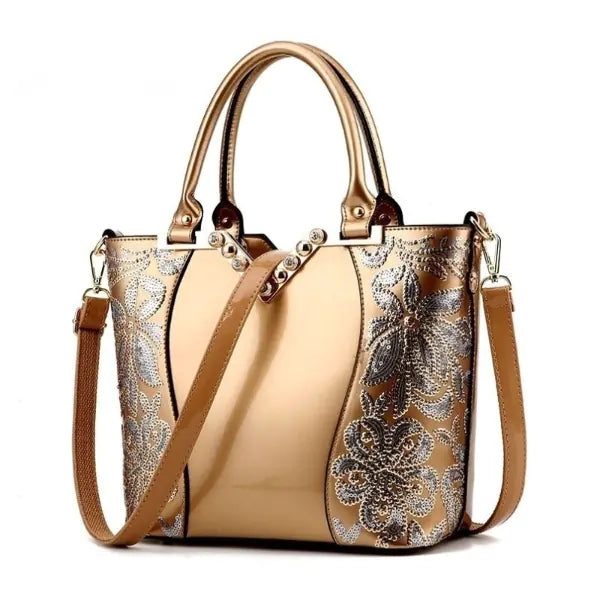 Luxury Sequin Embroidery Patent Leather Handbag