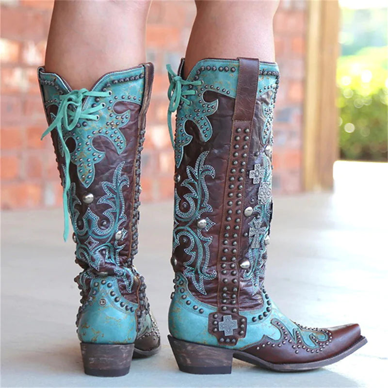 Chic Embroidered Mid-Calf Western Boots