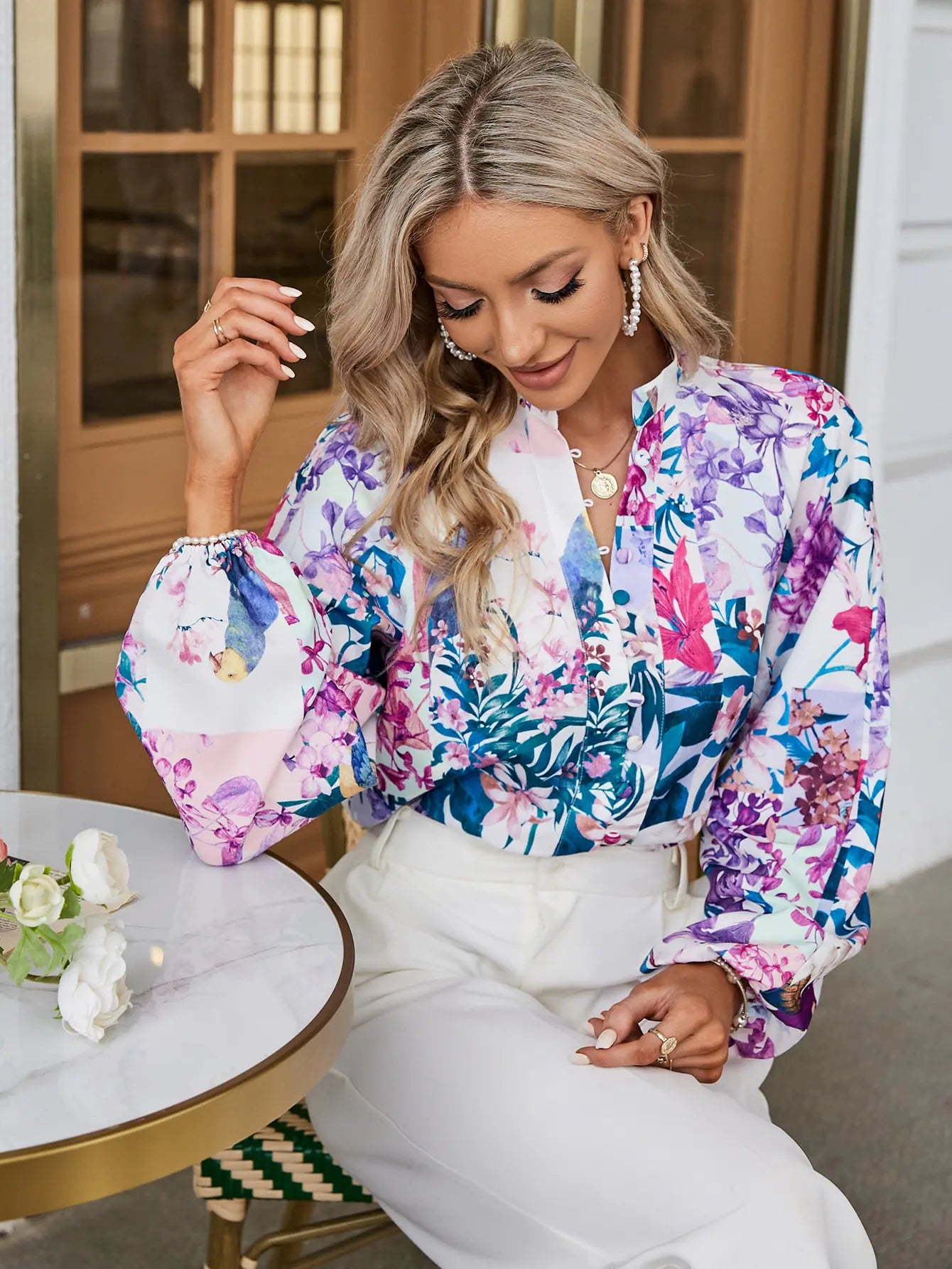 Lantern Long Sleeve Floral Shirt