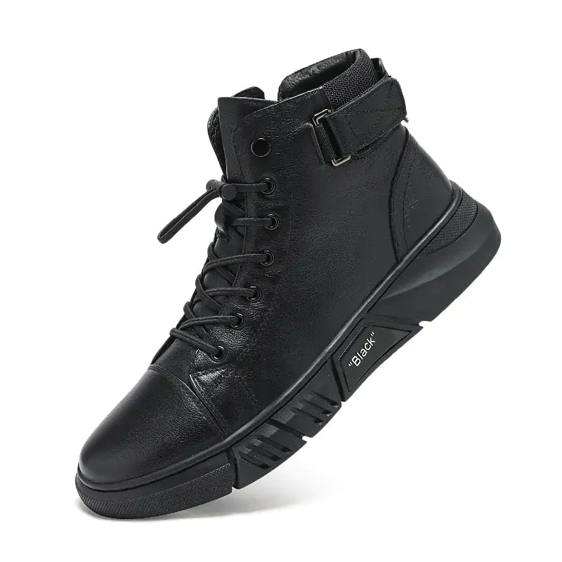 Black Volcan Martini Leather Platform Boots