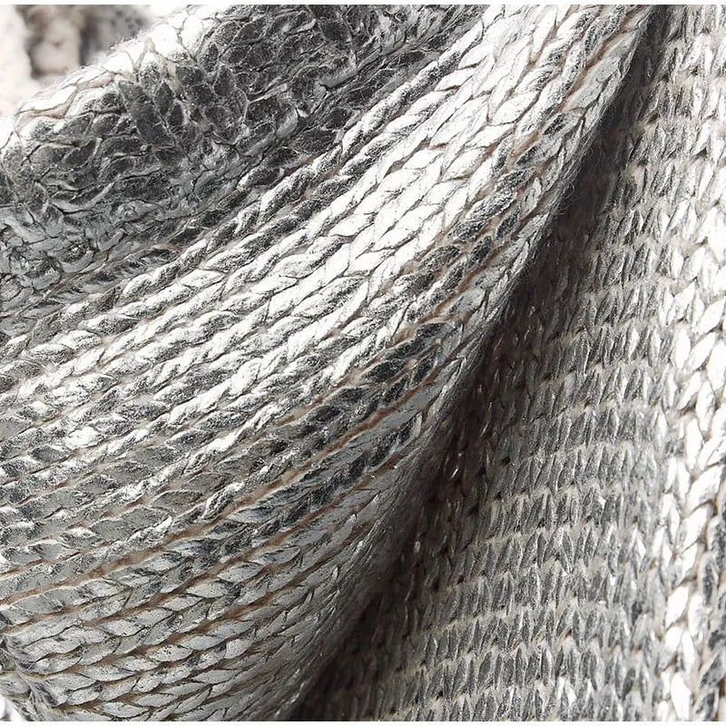 WOLFF Metallic Silver Hoodie Knit Sweater