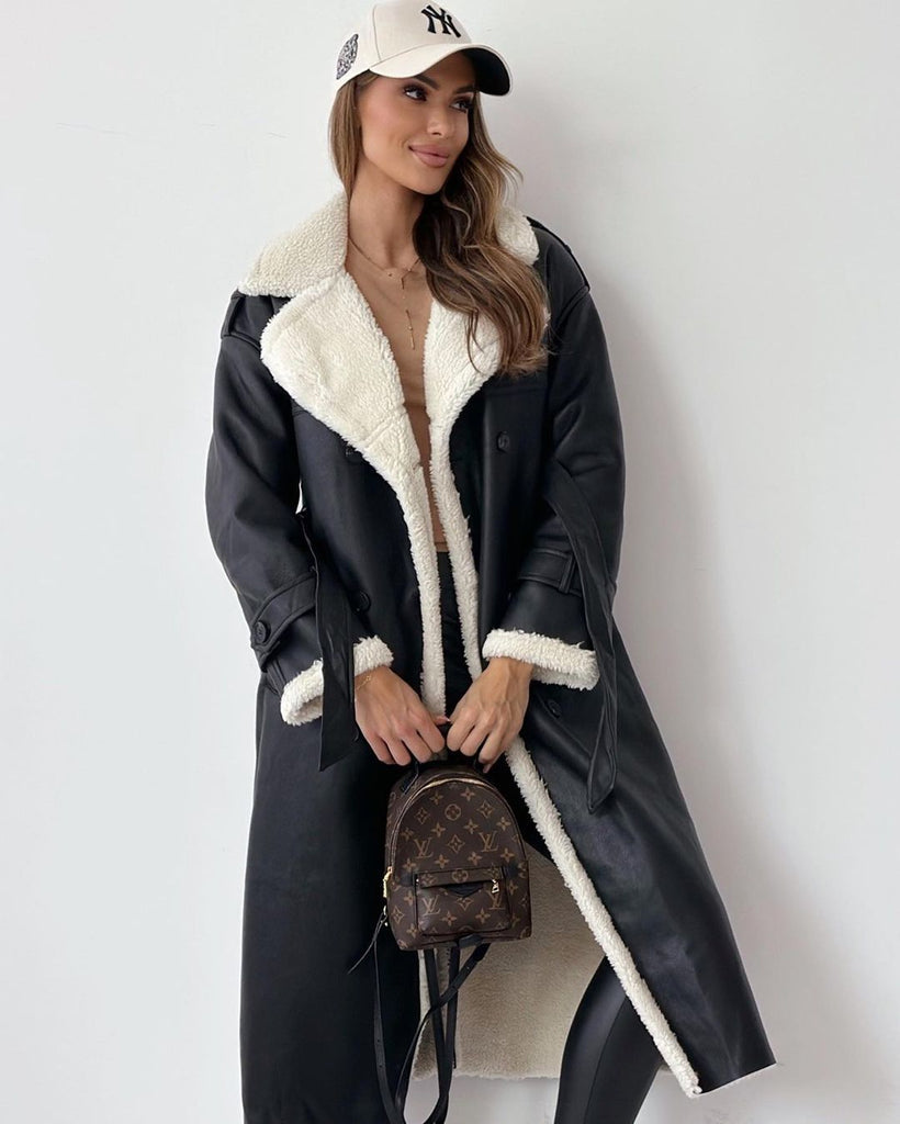 Double Lapel Maillard Leather Shearling Coats