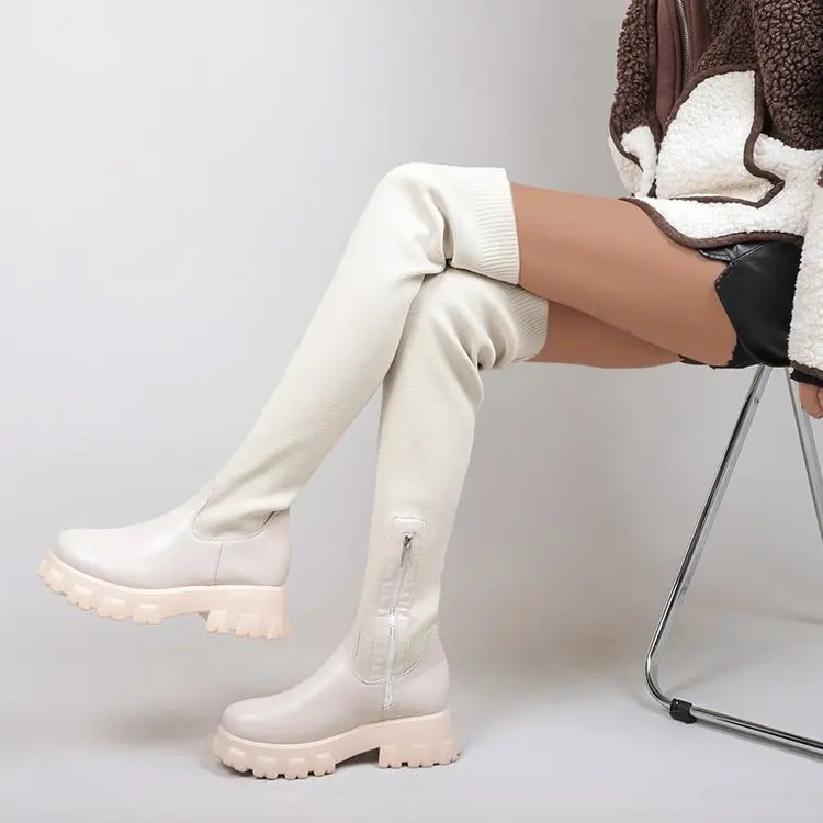 Platform Knitted Over-the-Knee Boots