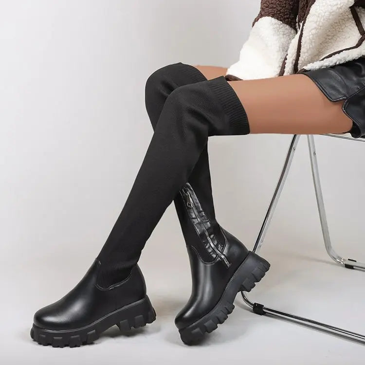 Platform Knitted Over-the-Knee Boots