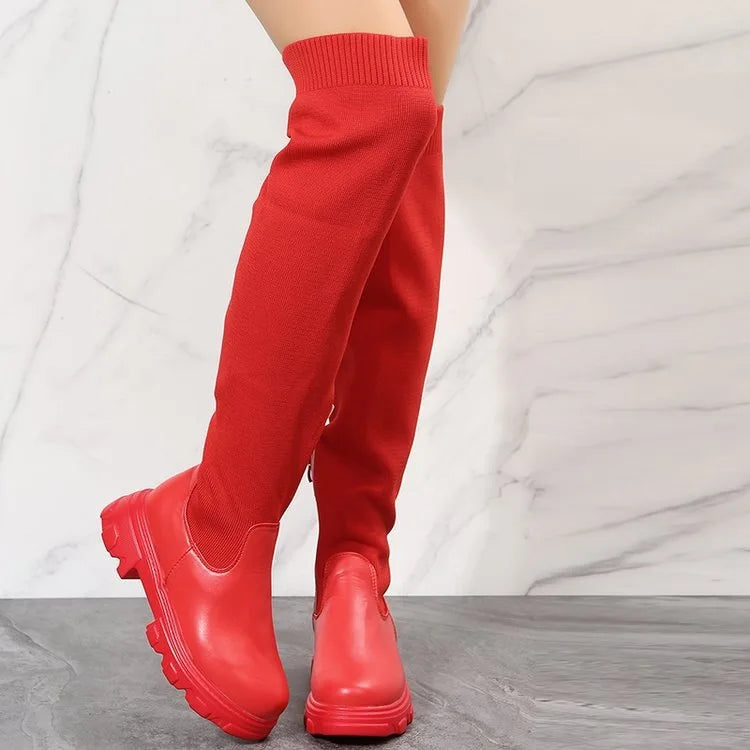 Platform Knitted Over-the-Knee Boots