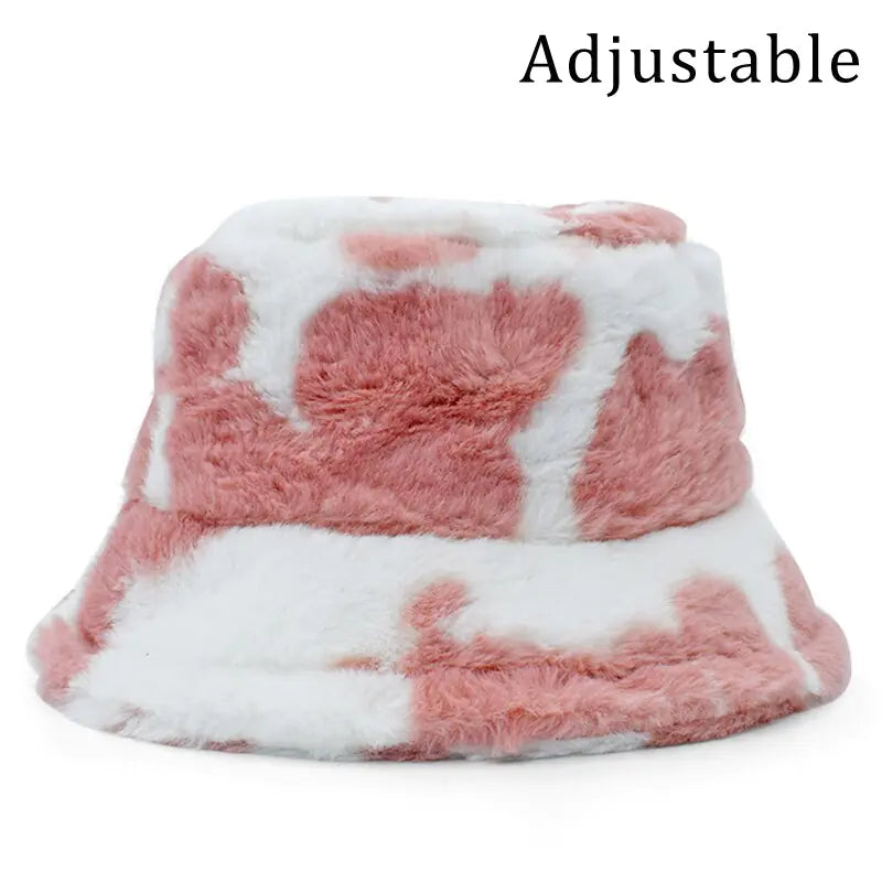 Winter Cow Leopard Faux Fur Bucket Hats