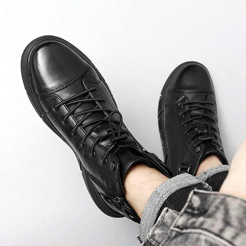 Black Volcan Martini Leather Platform Boots