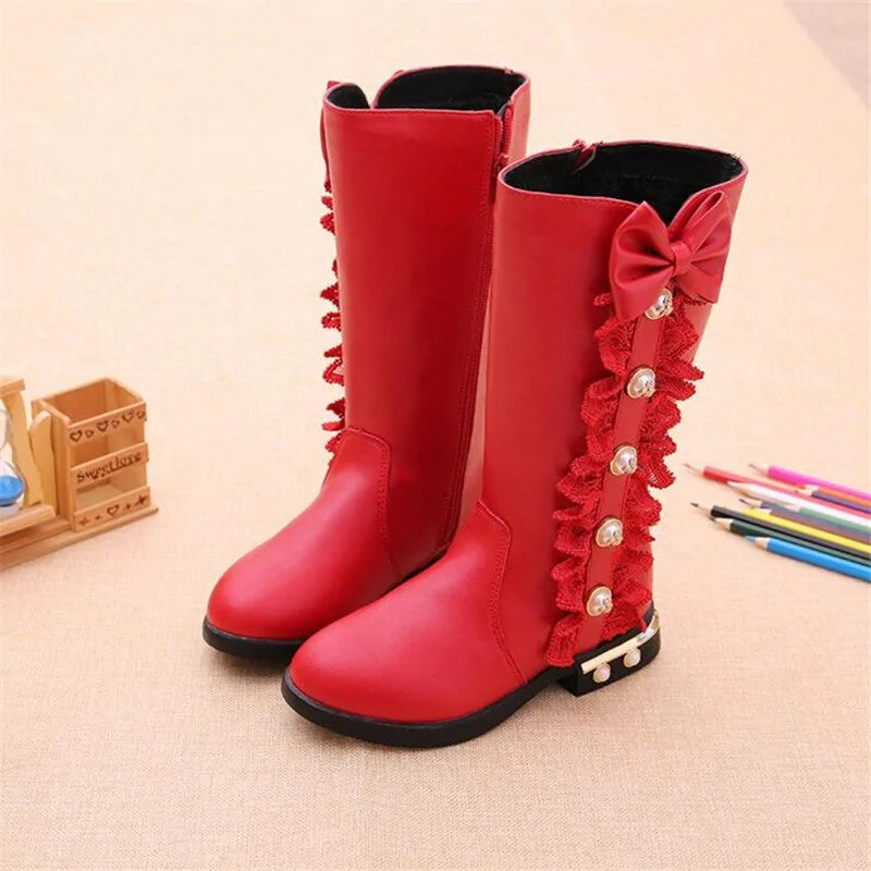 Girls High Top Bow Boots