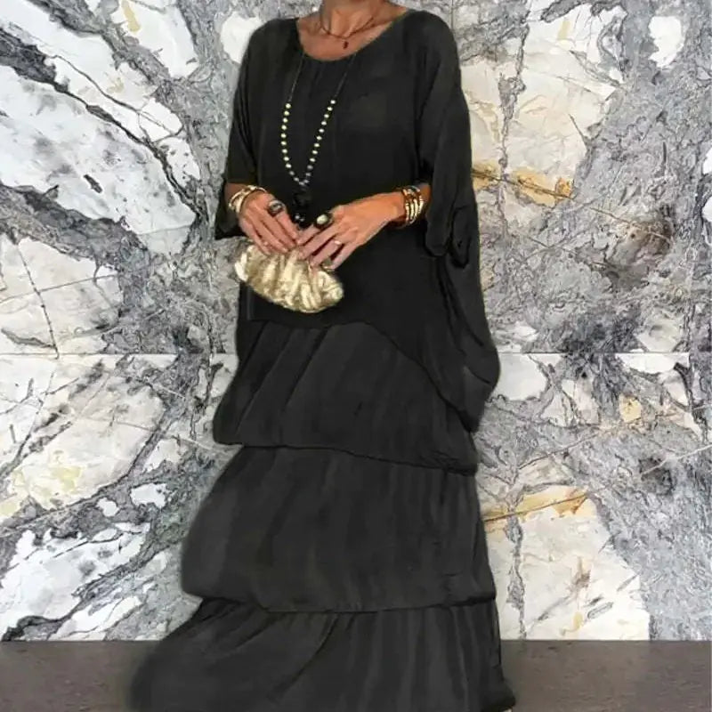 Zocania Layered Chiffon Batwing Maxi Dresses