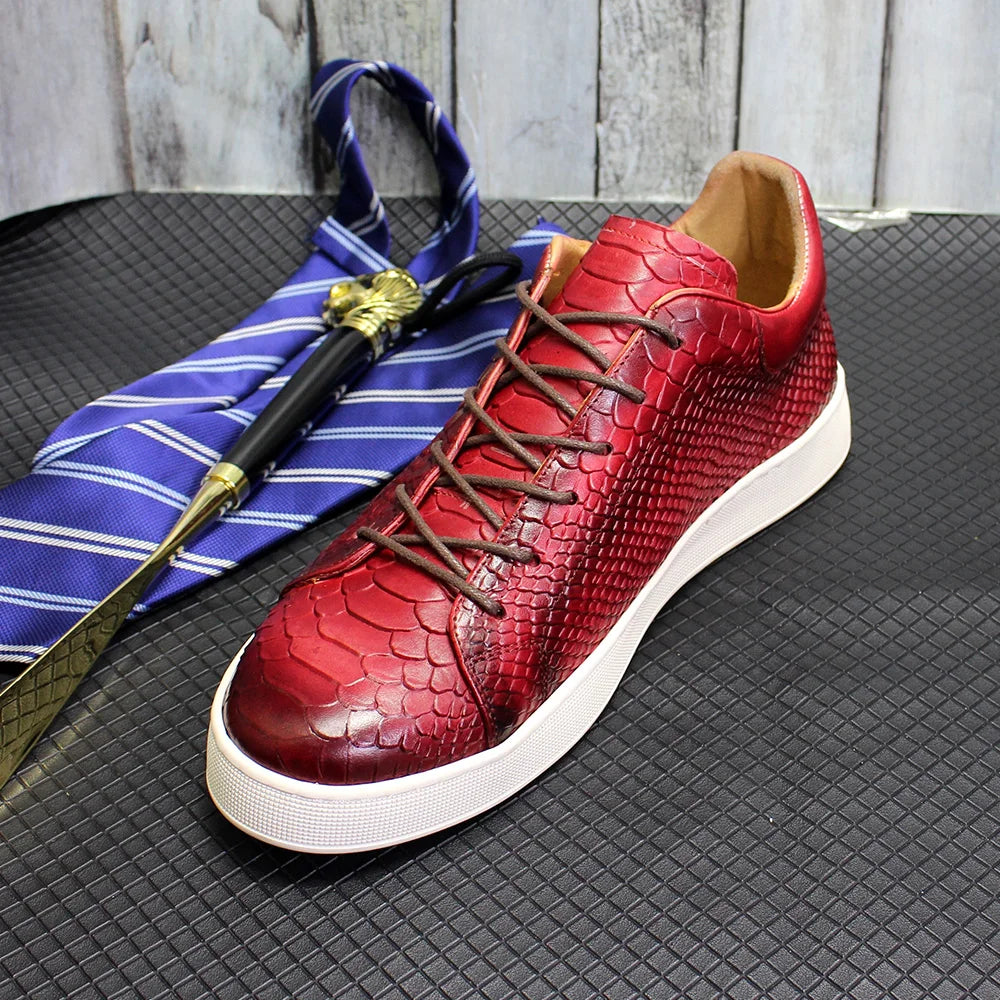 Derby Crocodile Embossed Flat Leather Sneakers