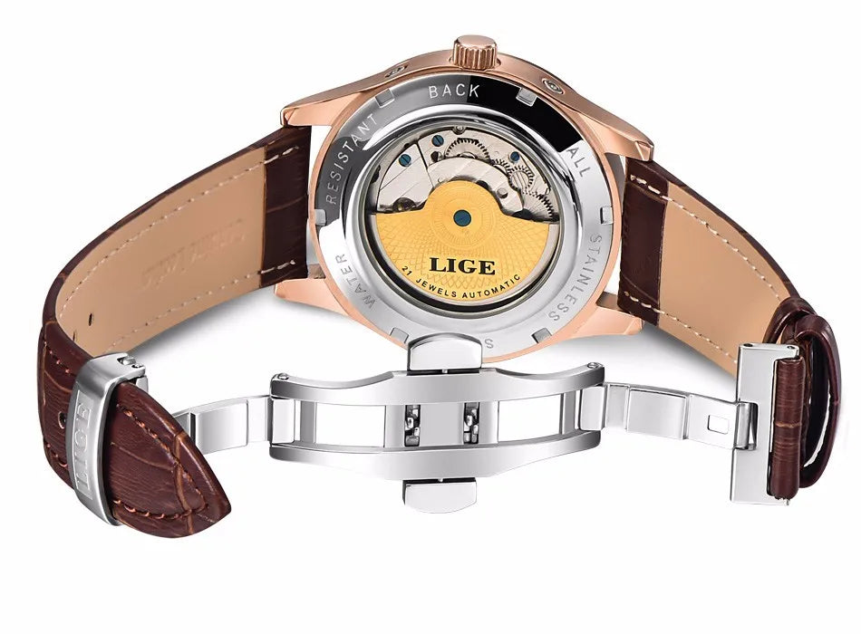 LIGE Belmont Automatic Mechanical Tourbillon Waterproof Watches