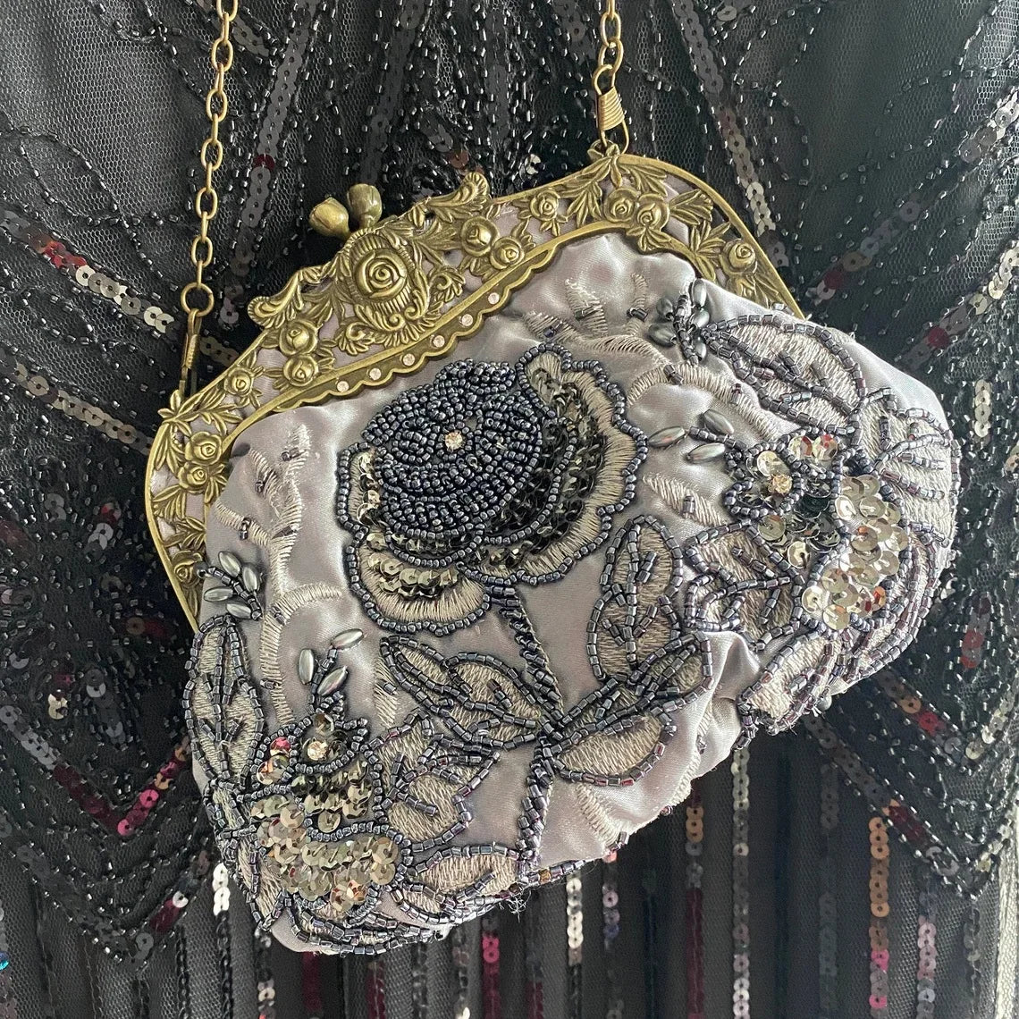 Rose Embroidered Sequin Retro Evening Bags