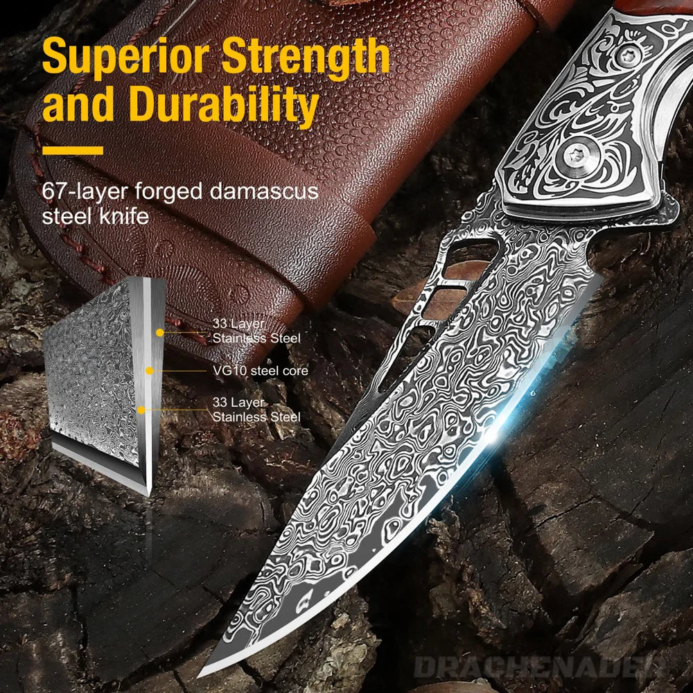 DRACHENADER VG 10 Damascus Shark Dragon Pocket Knife