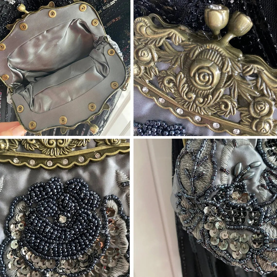 Rose Embroidered Sequin Retro Evening Bags