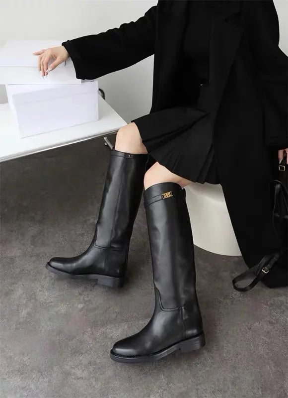 DaveandDi Knight Cowhide Leather High Boots