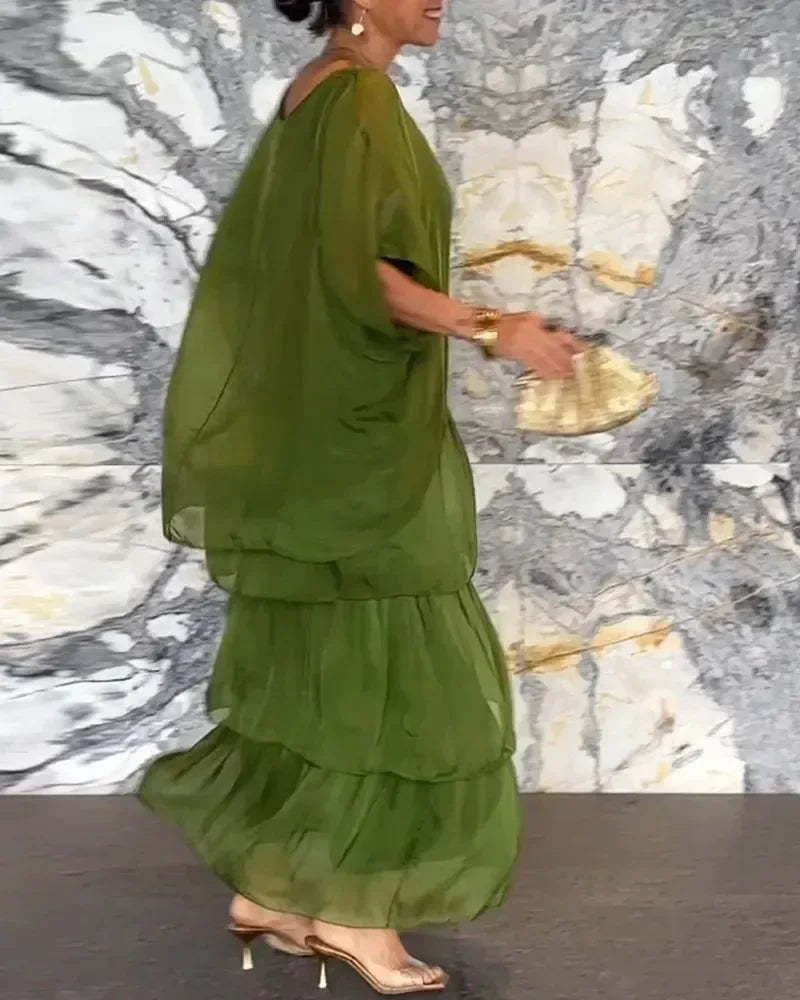 Zocania Layered Chiffon Batwing Maxi Dresses