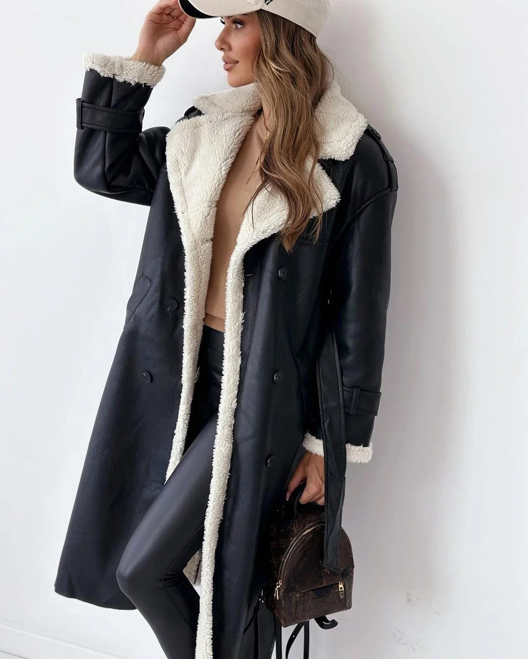 Double Lapel Maillard Leather Shearling Coats