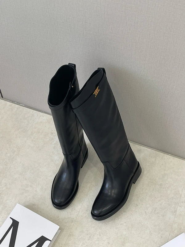 DaveandDi Knight Cowhide Leather High Boots