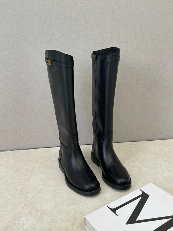 DaveandDi Knight Cowhide Leather High Boots
