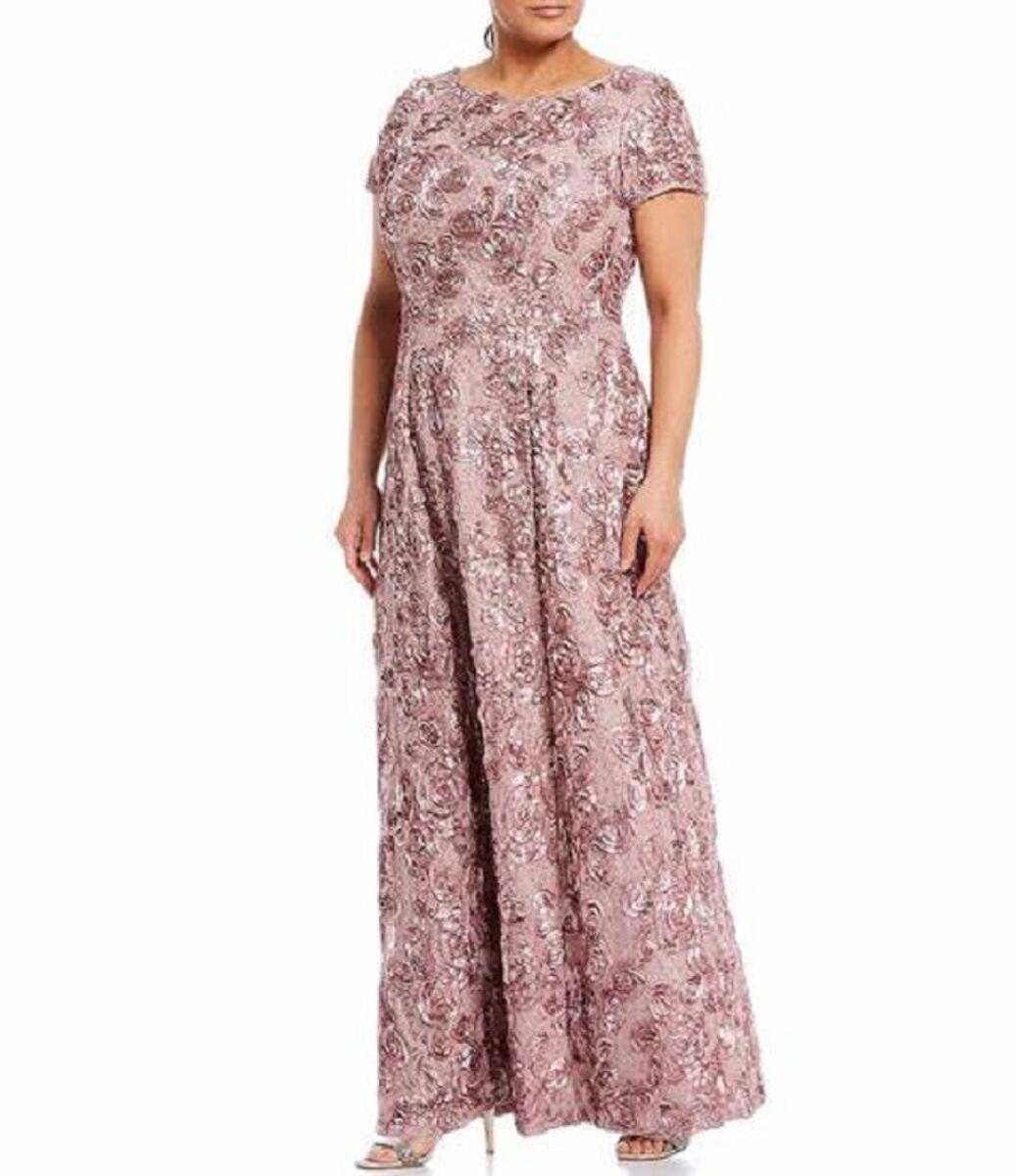 Alex Evenings Embellished Rosette Lace A-Line Evening Dress (Plus)