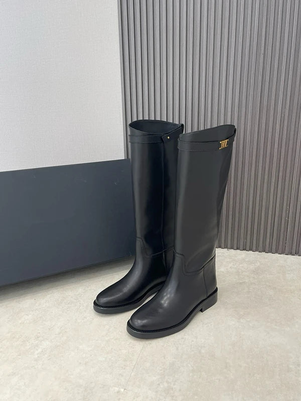 DaveandDi Knight Cowhide Leather High Boots