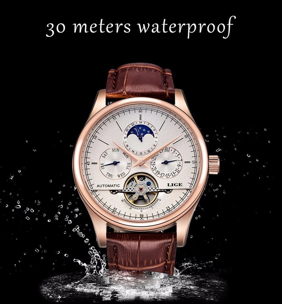 LIGE Belmont Automatic Mechanical Tourbillon Waterproof Watches