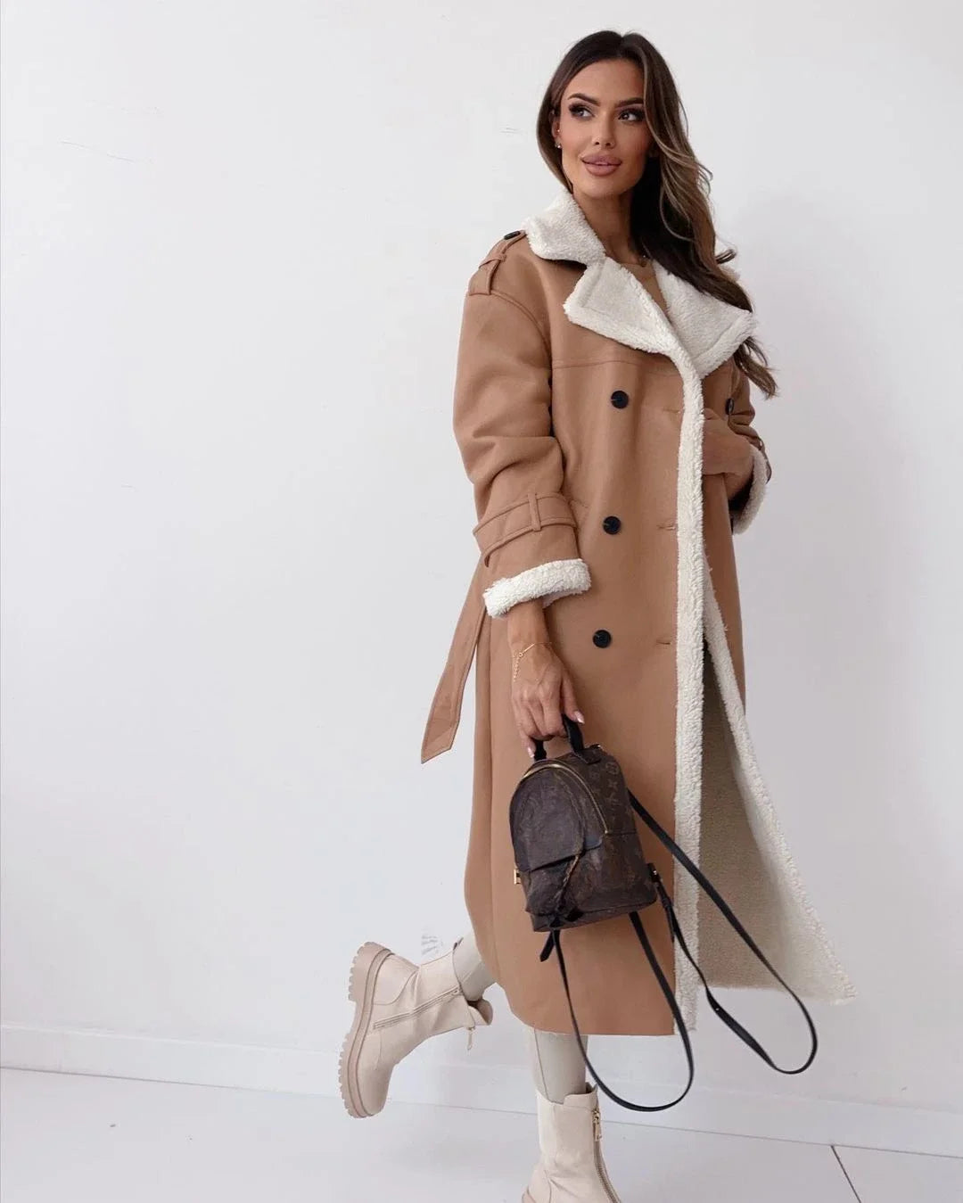 Double Lapel Maillard Leather Shearling Coats