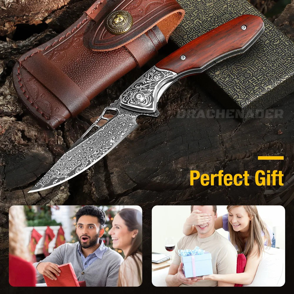 DRACHENADER VG 10 Damascus Shark Dragon Pocket Knife