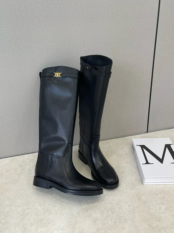 DaveandDi Knight Cowhide Leather High Boots