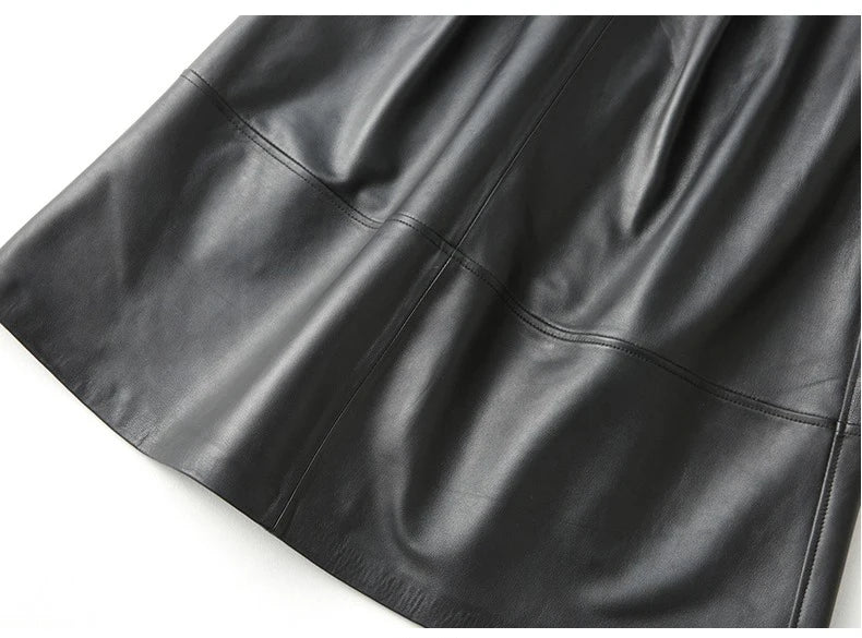 Lautaro Haining Genuine Leather A-Line Midi Skirt