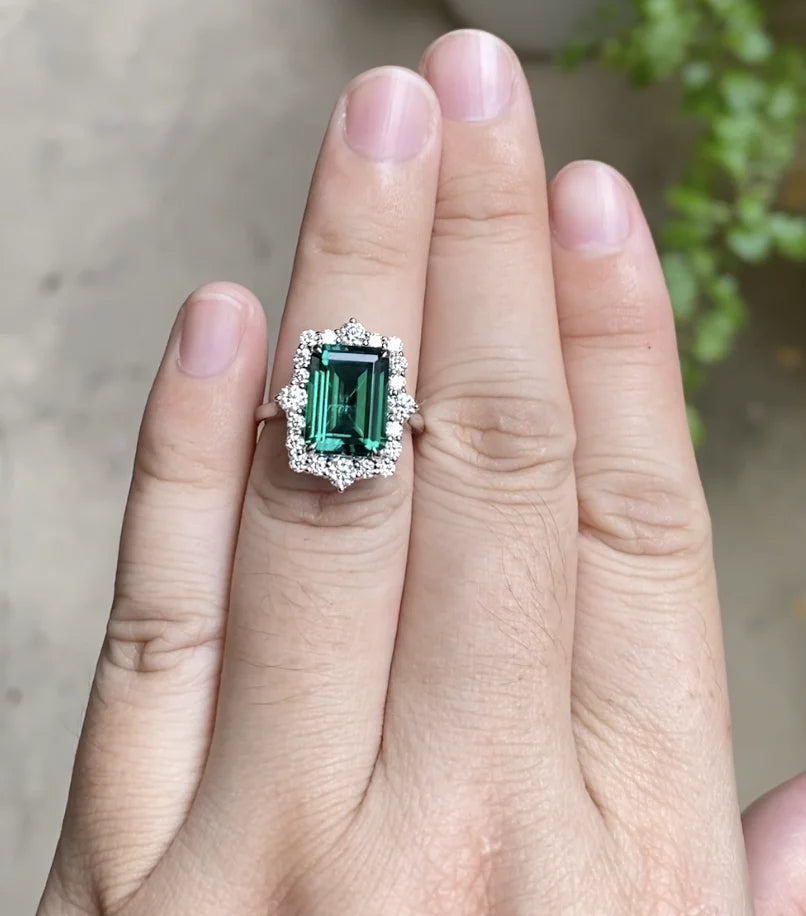 JOVOVASMILE Moissanite Emerald Ring