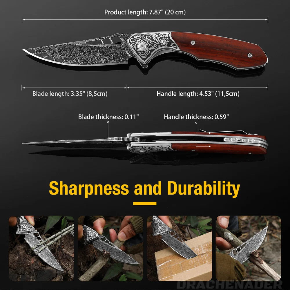 DRACHENADER VG 10 Damascus Shark Dragon Pocket Knife