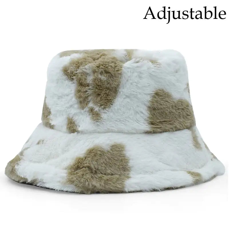 Winter Cow Leopard Faux Fur Bucket Hats