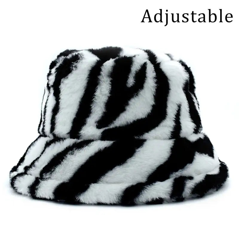 Winter Cow Leopard Faux Fur Bucket Hats