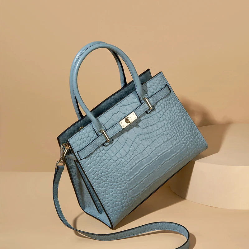 Birkin Inspired Genuine Leather Crocodile Handbag - Limited Edition