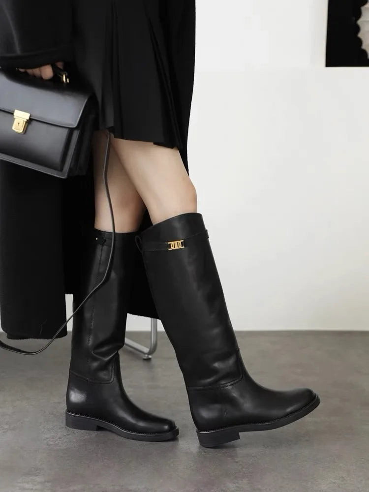 DaveandDi Knight Cowhide Leather High Boots